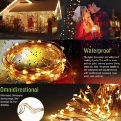 Outdoor Solar String Lights, Solar Powered Fairy Lights With 8 Modes Waterproof Decoration Copper Wire Lights For Patio Yard Trees Christmas Wedding Party
