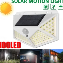 Outdoor Solar Wall Lamp with Motion Sensor, 100 LEDs, 3 Modes, 270° Lighting Angle, IP67 Waterproof for Garage, Fence, Deck & Courtyard 2/4PCS