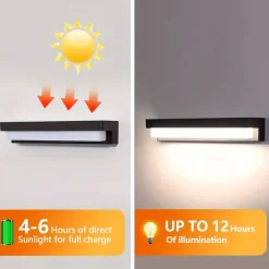 Outdoor Solar Wall Light, Dusk to Dawn Solar Light with 3 Lighting Modes, Wireless Exterior Solar Porch Light, Wall Mounted Patio Fence Outdoor Light Fixture