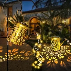Outdoor Solar Watering Can Lights - Hanging Kettle Pathway Lantern, Waterproof Metal Retro Lamp for Garden, Yard & Flower Bed Garland Decor