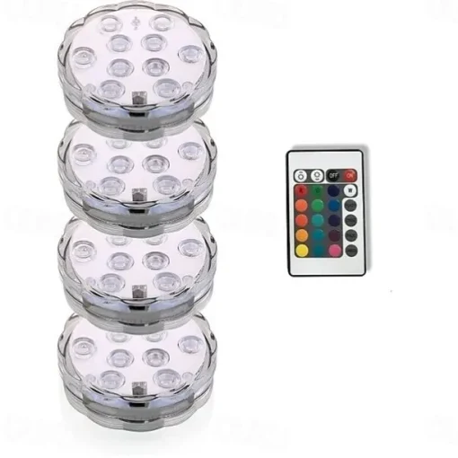 Outdoor Submersible Lights Underwater Swimming Pool Lights Waterproof Remote Control 4pcs 3W RGB 5.5V Suitable for Vases Aquariums 10 LED Beads
