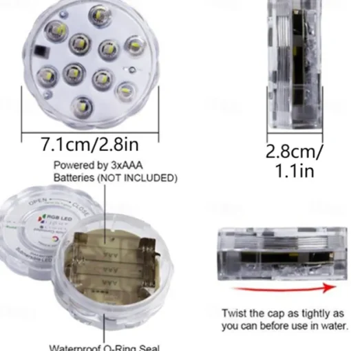 Outdoor Submersible Lights Underwater Swimming Pool Lights Waterproof Remote Control 4pcs 3W RGB 5.5V Suitable for Vases Aquariums 10 LED Beads