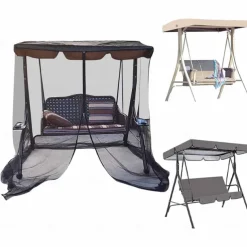 Outdoor Swing Chair Mosquito Net, Polyester Mesh Screen with Zipper Opening and Roof Waterproof Top Cloth, Patio Mesh Mosquito Netting