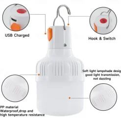 Outdoor USB Rechargeable LED Lamp Bulbs 60W Emergency Light Hook Up Camping Fishing Portable Lantern Night Lights