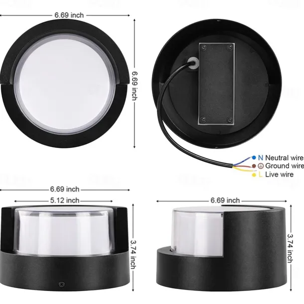 Outdoor Wall Lamp Porch Lamp 12W LED Matte Black Exterior Wall Lamp 3 Colors Can be Changed Suitable for Installing Wall Courtyard Lamp Garage Aisle Backyard Garden AC85-265V