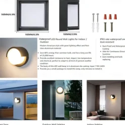 Outdoor Wall Lamp Porch Lamp 12W LED Matte Black Exterior Wall Lamp 3 Colors Can be Changed Suitable for Installing Wall Courtyard Lamp Garage Aisle Backyard Garden AC85-265V