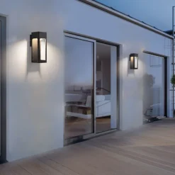 Outdoor Waterproof IP65 LED Long Strip Wall Light Modern Wall-Mounted Lamp Sconce Suitable for Living Room Courtyard Porch Patio, Black,Die-cast Aluminum Lights Warm White AC85-265V