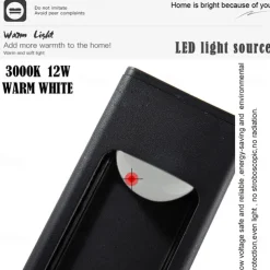 Outdoor Waterproof IP65 LED Long Strip Wall Light Modern Wall-Mounted Lamp Sconce Suitable for Living Room Courtyard Porch Patio, Black,Die-cast Aluminum Lights Warm White AC85-265V