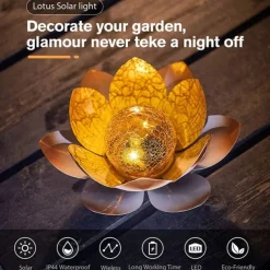 Outdoor Waterproof Solar Power Lotus Flower Light For Garden Yard Patio Lawn Path Driveway Decor Landscape Lights Solar Amber Cracked Glass Ball Light
