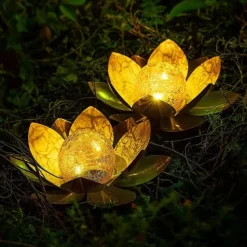 Outdoor Waterproof Solar Power Lotus Flower Light For Garden Yard Patio Lawn Path Driveway Decor Landscape Lights Solar Amber Cracked Glass Ball Light