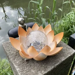 Outdoor Waterproof Solar Power Lotus Flower Light For Garden Yard Patio Lawn Path Driveway Decor Landscape Lights Solar Amber Cracked Glass Ball Light