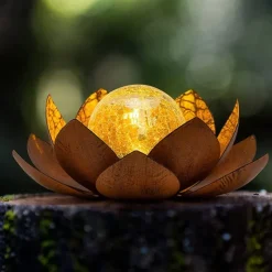 Outdoor Waterproof Solar Power Lotus Flower Light For Garden Yard Patio Lawn Path Driveway Decor Landscape Lights Solar Amber Cracked Glass Ball Light