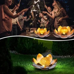 Outdoor Waterproof Solar Power Lotus Flower Light For Garden Yard Patio Lawn Path Driveway Decor Landscape Lights Solar Amber Cracked Glass Ball Light