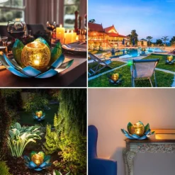 Outdoor Waterproof Solar Power Lotus Flower Light For Garden Yard Patio Lawn Path Driveway Decor Landscape Lights Solar Amber Cracked Glass Ball Light