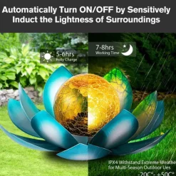 Outdoor Waterproof Solar Power Lotus Flower Light For Garden Yard Patio Lawn Path Driveway Decor Landscape Lights Solar Amber Cracked Glass Ball Light