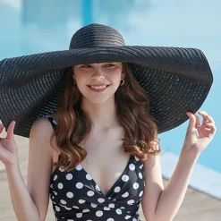 Oversized Brim Sun Hat, Women Elegant Breathable Straw Hats Outdoor Easter Beach Travel Sunscreen Cap Valentines Gifts