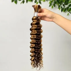 P4/27# Bulk Hair Human Hair Extension Deep Wave 1 Bundle Human Hair 12-28 Inch