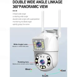 1080P Dual Lens Outdoor Security Camera CCTV Surveillance Camera PTZ Camera 2.4GHz Wireless WiFi Camera Motion Detection Night Vision Auto Tracking Camera IP66 Waterproof