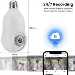 1080P HD Wireless WiFi Bulb Camera 2MP Light Socket IP Camera for Home Security Recording Indoor&Outdoor Two Way Audio PTZ Camera Baby Monitor with Night Vision Motion Tracking Auto Tracking