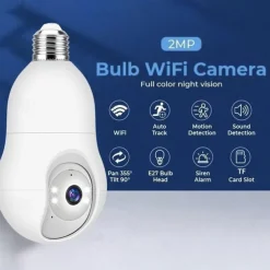 1080P HD Wireless WiFi Bulb Camera 2MP Light Socket IP Camera for Home Security Recording Indoor&Outdoor Two Way Audio PTZ Camera Baby Monitor with Night Vision Motion Tracking Auto Tracking