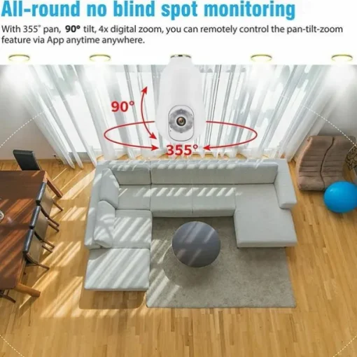 1080P HD Wireless WiFi Bulb Camera 2MP Light Socket IP Camera for Home Security Recording Indoor&Outdoor Two Way Audio PTZ Camera Baby Monitor with Night Vision Motion Tracking Auto Tracking