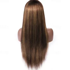 P4/27 Highlight Straight Human Hair Wigs With Bangs Full Machine Made Wigs 150% Density