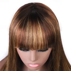 P4/27 Highlight Straight Human Hair Wigs With Bangs Full Machine Made Wigs 150% Density