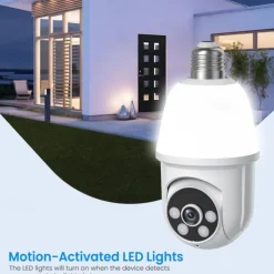 1080P Light Bulb Security Camera with Motion Detection and Alarm 2.4GHz WiFi Only Two-Way Talk Color Night Vision Human Detection for Indoor/Outdoor Home Security (with LED Bulb)