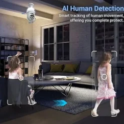 1080P Light Bulb Security Camera with Motion Detection and Alarm 2.4GHz WiFi Only Two-Way Talk Color Night Vision Human Detection for Indoor/Outdoor Home Security (with LED Bulb)