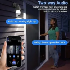 1080P Light Bulb Security Camera with Motion Detection and Alarm 2.4GHz WiFi Only Two-Way Talk Color Night Vision Human Detection for Indoor/Outdoor Home Security (with LED Bulb)