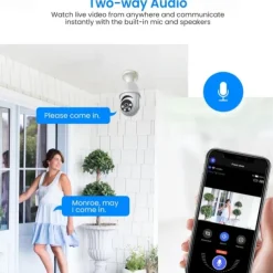 1080P Light Bulb Security Camera with Motion Detection and Alarm 2.4GHz WiFi Only Two-Way Talk Color Night Vision Human Detection for Indoor/Outdoor Home Security (with LED Bulb)