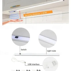 2Pack Cabinet Lights USB Powered Smart LED Kitchen Light Hand Sweep Sensor Light High Brightness Backlight for Cabinet Wardrobe Drawer Sensor Light 30/40cm