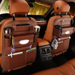 2Pack Car Seat Back Organizer PU Leather Car Seat Protector Travel Accessories Car Organizer Seat Protector Kick mats Back seat Protector and Cup Holder Travel Accessories
