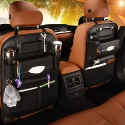 2Pack Car Seat Back Organizer PU Leather Car Seat Protector Travel Accessories Car Organizer Seat Protector Kick mats Back seat Protector and Cup Holder Travel Accessories