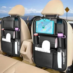 2Pack Car Seat Back Organizer PU Leather Car Seat Protector Travel Accessories Car Organizer Seat Protector Kick mats Back seat Protector and Cup Holder Travel Accessories