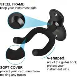 2Pack Guitar Hangers, Metal Wall Mounted Guitar Hook For Folk Music, Bass, Electric Guitar, Classical Guitar