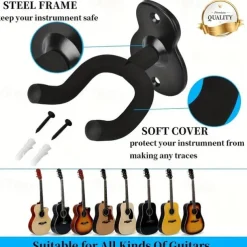2Pack Guitar Hangers, Metal Wall Mounted Guitar Hook For Folk Music, Bass, Electric Guitar, Classical Guitar
