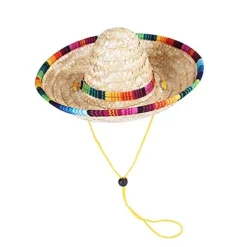 2pack handcrafted pet straw hat with adjustable chin strap, lovely sun hat funny mexican party costume party photo prop dog sombrero hat for dog/puppy/cat/kitty