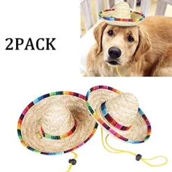 2pack handcrafted pet straw hat with adjustable chin strap, lovely sun hat funny mexican party costume party photo prop dog sombrero hat for dog/puppy/cat/kitty