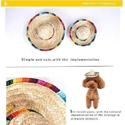 2pack handcrafted pet straw hat with adjustable chin strap, lovely sun hat funny mexican party costume party photo prop dog sombrero hat for dog/puppy/cat/kitty