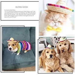 2pack handcrafted pet straw hat with adjustable chin strap, lovely sun hat funny mexican party costume party photo prop dog sombrero hat for dog/puppy/cat/kitty