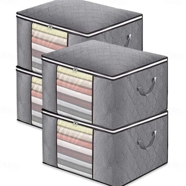 4-Pack Heavy-Duty Storage Bags with Zipper Under Bed Storage Waterproof Moving & Travel Storage Organizers Foldable Reinforced Handles for Clothes, Bedding,Blankets Space-Saving,Vertical Style
