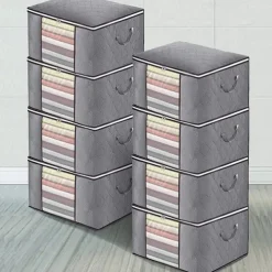 4-Pack Heavy-Duty Storage Bags with Zipper Under Bed Storage Waterproof Moving & Travel Storage Organizers Foldable Reinforced Handles for Clothes, Bedding,Blankets Space-Saving,Vertical Style