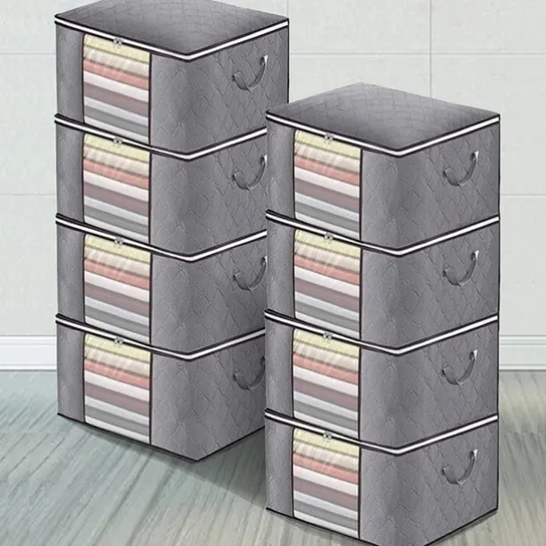 4-Pack Heavy-Duty Storage Bags with Zipper Under Bed Storage Waterproof Moving & Travel Storage Organizers Foldable Reinforced Handles for Clothes, Bedding,Blankets Space-Saving,Vertical Style