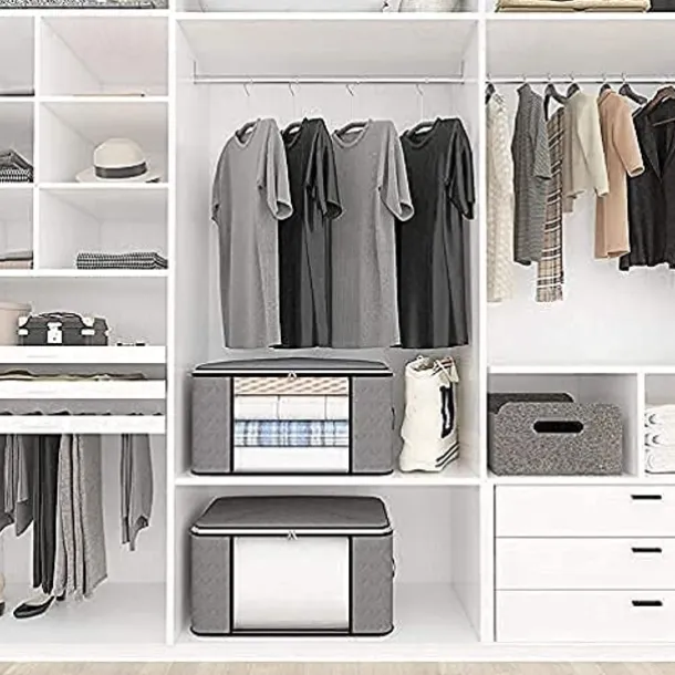 4-Pack Heavy-Duty Storage Bags with Zipper Under Bed Storage Waterproof Moving & Travel Storage Organizers Foldable Reinforced Handles for Clothes, Bedding,Blankets Space-Saving,Vertical Style