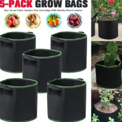 5-Pack Plant Grow Bags3/5/7/10Gallons Plant Fabric Pots Garden Container Heavy Duty Aeration Fabric Pots Thickened Nonwoven Fabric Grow Bags With Flap Handles For Veggies Flower Planter