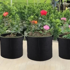 5-Pack Plant Grow Bags3/5/7/10Gallons Plant Fabric Pots Garden Container Heavy Duty Aeration Fabric Pots Thickened Nonwoven Fabric Grow Bags With Flap Handles For Veggies Flower Planter