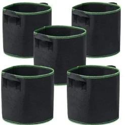 5-Pack Plant Grow Bags3/5/7/10Gallons Plant Fabric Pots Garden Container Heavy Duty Aeration Fabric Pots Thickened Nonwoven Fabric Grow Bags With Flap Handles For Veggies Flower Planter