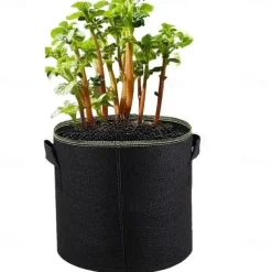 5-Pack Plant Grow Bags3/5/7/10Gallons Plant Fabric Pots Garden Container Heavy Duty Aeration Fabric Pots Thickened Nonwoven Fabric Grow Bags With Flap Handles For Veggies Flower Planter