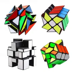 4-Pack QiYi Cube Set - Included 3x3 Fluctuation Angle Puzzle Cube - 2x3 Wheel Puzzle Cube - 3x3 Mirror Puzzle Cube 6 Color - 3x3 Square King Puzzle Cube